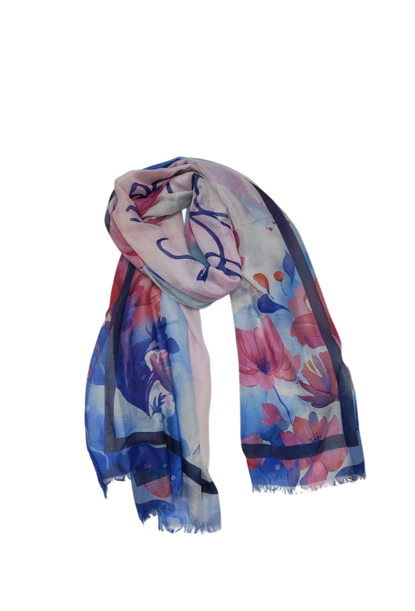LB26S204-14 SCIARPA FLOWER BLU 80x180cm 55392