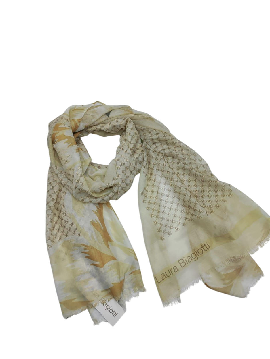 LB26S206-03 SCIARPA MAXI FIORI E PATT BEIGE 80x180cm 55392