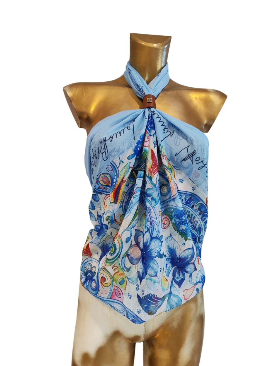 LB26S117-69 FOULARD CACHEMIRE FLOWER AZZURRO 120x120cm 55392