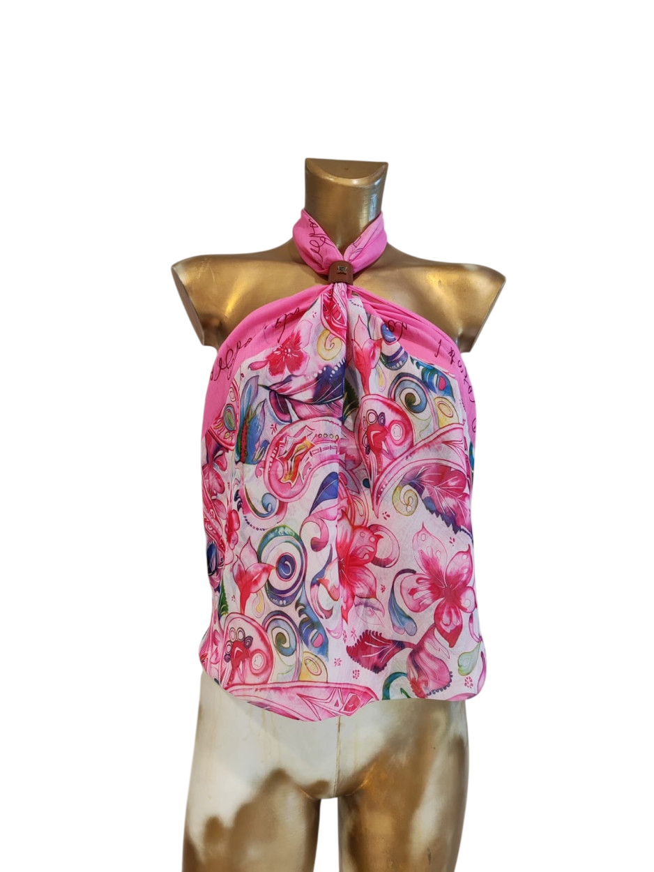 LB26S117-28 FOULARD CACHEMIRE FLOWER ROSA 120x120cm 55392