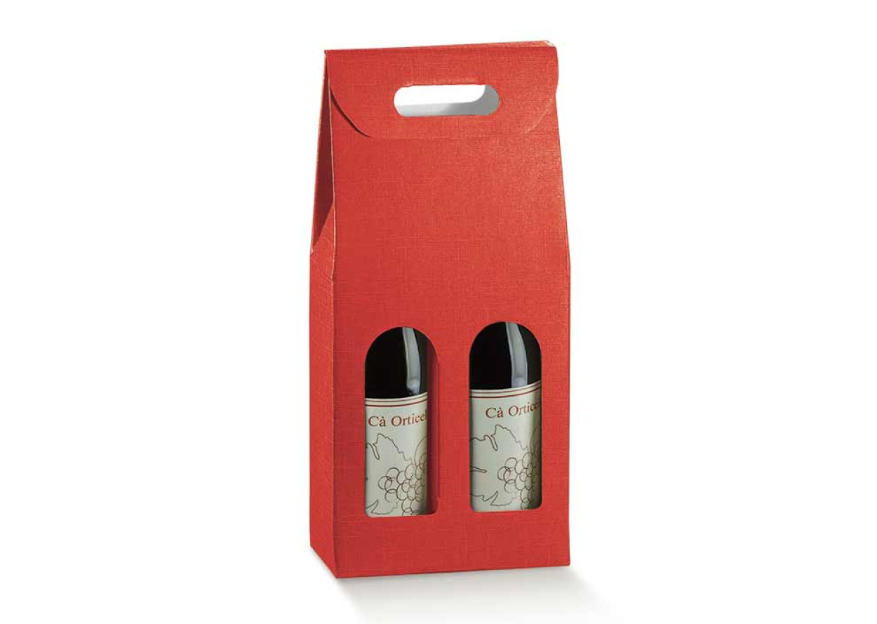 SCATOLA 2 BOTTIGLIE FORMATO 180X90X385 SETA ROSSO 116995C 56065