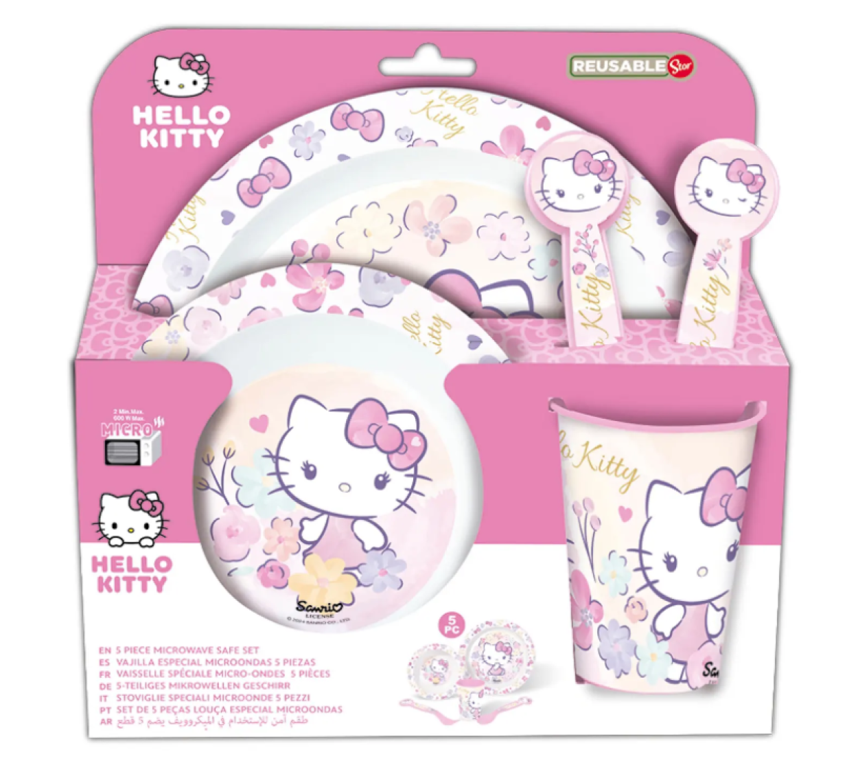 ST81750 HELLO KITTY SET 5pz PLASTICA CON MICROONDE 41401