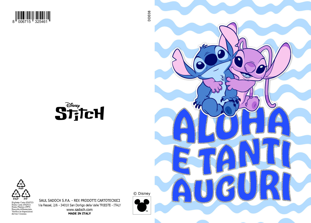 DDE08 BIGLIETTO STITCH CON FOIL E APPLICAZIONE 40689