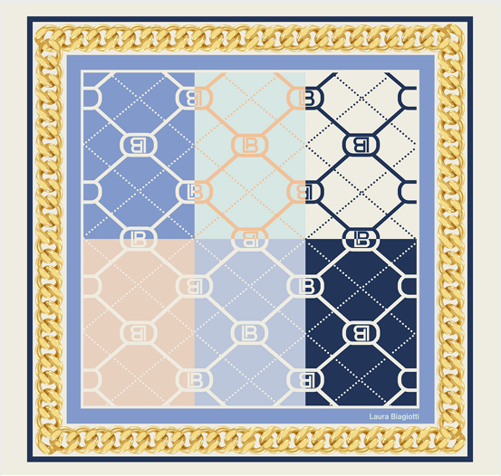 LB26S111-14 FOULARD CATENA MULTICOLOR LB BLU 90x90cm 55392