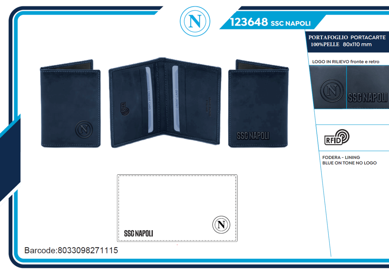 PORTAFOGLIO PORTACARTE 100% PELLE SSC NAPOLI 123648 40351