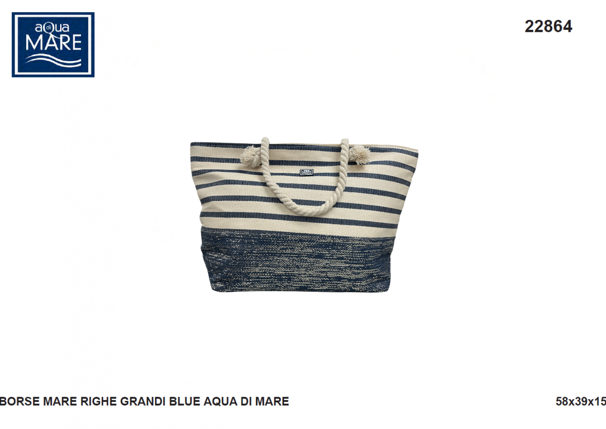 BORSA MARE RIGHE GRANDI BLU E LUREX 22864 AQUA 40351