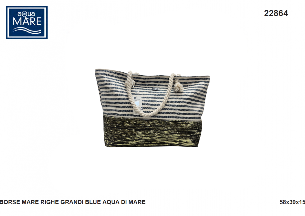 BORSA MARE RIGHE GRANDI BLU E LUREX 22864 AQUA 40351