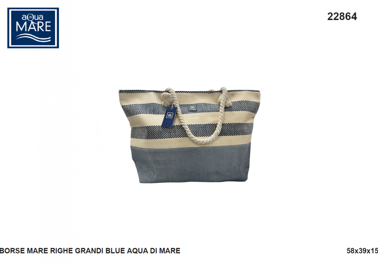 BORSA MARE RIGHE GRANDI BLU E LUREX 22864 AQUA 40351