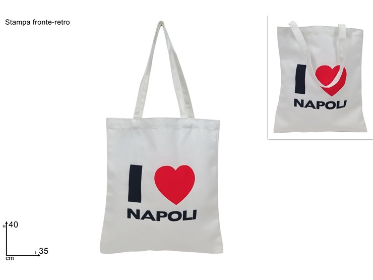 BORSA 40x35cm IN POLYCOTTON BIANCA CON SCRITTA I LOVE NAPOLI 696729 40842