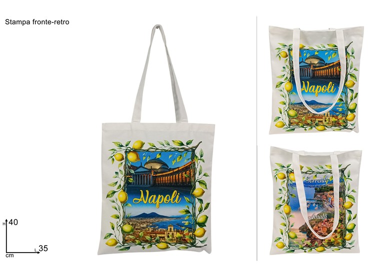 BORSA 40x35cm IN POLYCOTTON BIANCA DECORI LIMONI CON SCENARIO 696637 40842