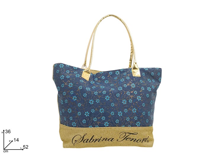 BORSA MARE 52x36x14cm GLITTERATA ORO CON FANTASIA FIORI 670255 40842