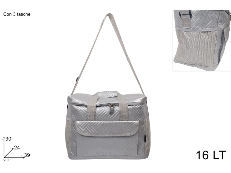 BORSA FRIGO 16lt TRAPUNTATO SILVER CON TRE TASCHE 669051 40842