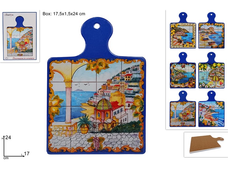 TAGLIERE BASE SUGHERO 17x24cm DECORO PAESAGGIO 666906 40842