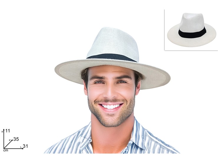 CAPPELLO PANAMA BIANCO FASCIA NERA 639122 40842