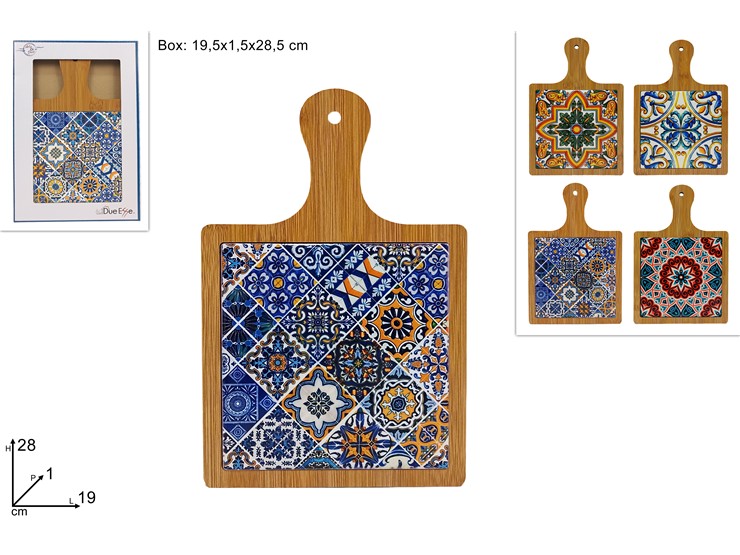 TAGLIERE LEGNO CON CERAMICA MAIOLICA 28x19cm 632987 40842