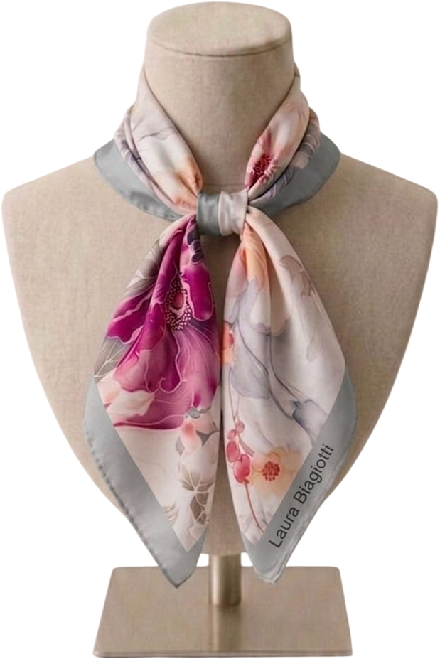 LB26S101-18 FOULARD FIORE ROMANTICO GRIGIO 53x53cm 55392