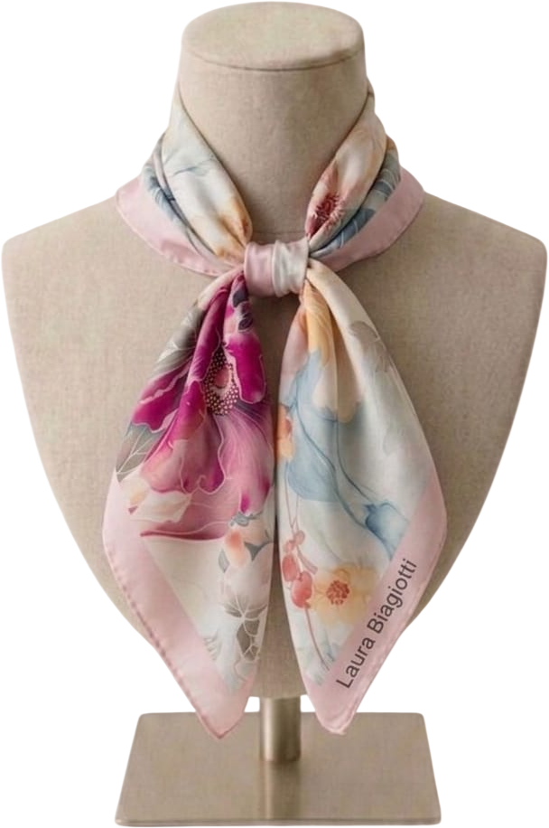 LB26S101-28 FOULARD FIORE ROMANTICO ROSA 53x53cm 55392