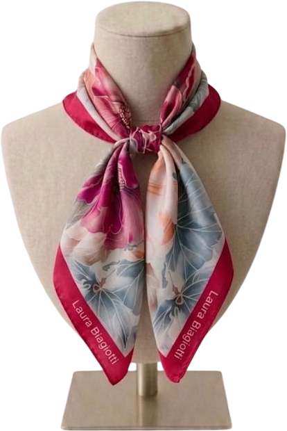 LB26S101-78 FOULARD FIORE ROMANT CORALLO 53x53cm 55392