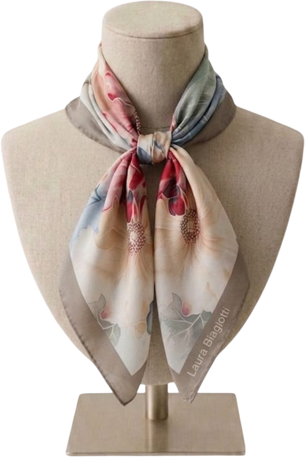 LB26S101-66 FOULARD FIORE ROMANTICO SABBIA 53x53cm 55392