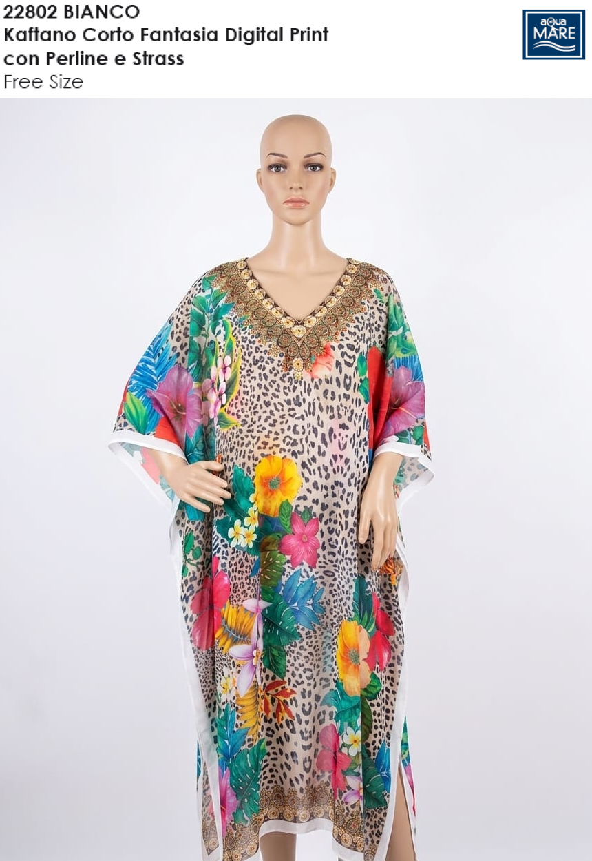 KAFTANO 22802 BIANCO KAFTANO GEORGETTE DIS 7 HQ CORTO AQUA DI MARE 40351