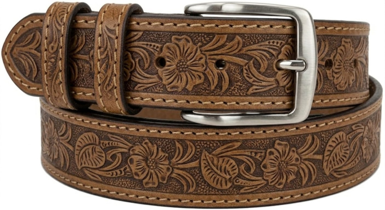 CINTURA IN PELLE 040/5940/CUOIO/STAMPATO/40027 BEIGE