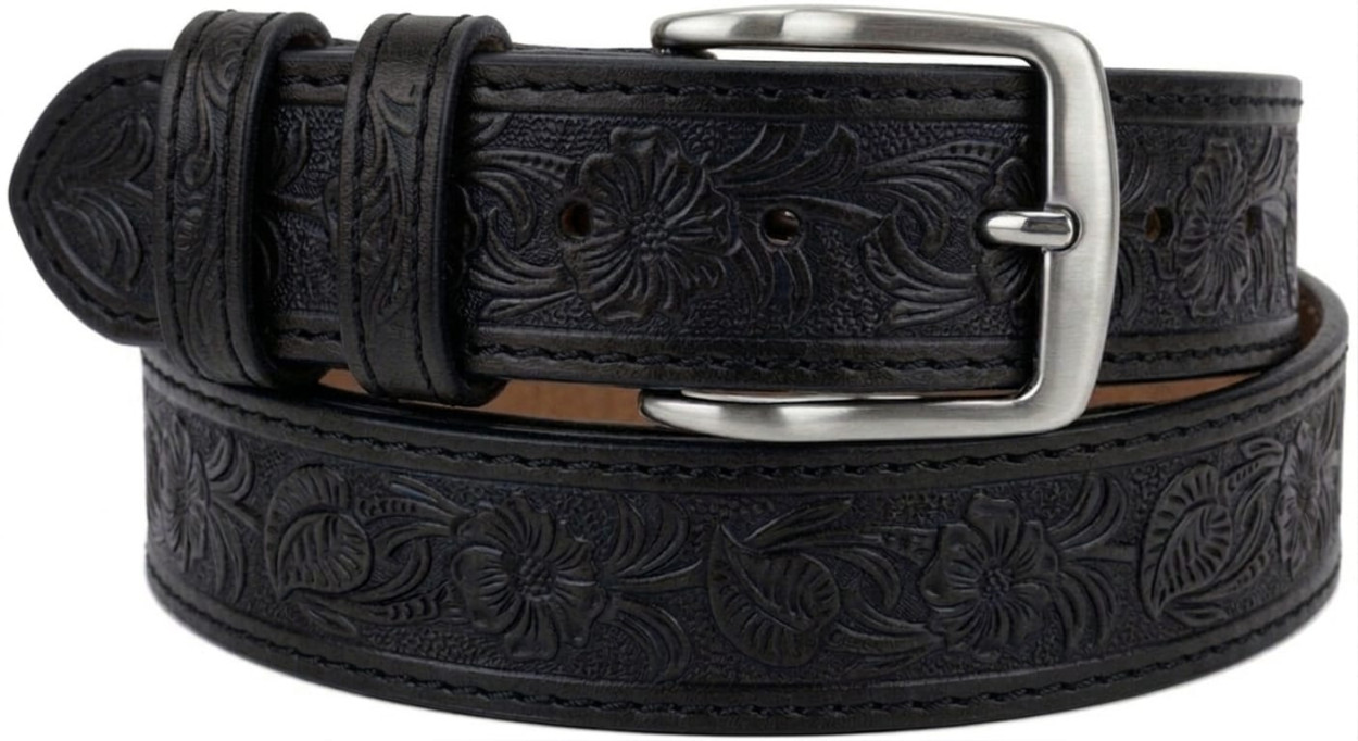 CINTURA IN PELLE 040/5940/CUOIO/STAMPATO/40027 NERO