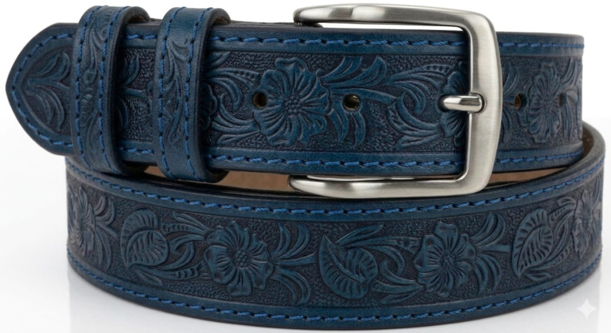 CINTURA IN PELLE 040/5940/CUOIO/STAMPATO/40027 BLU