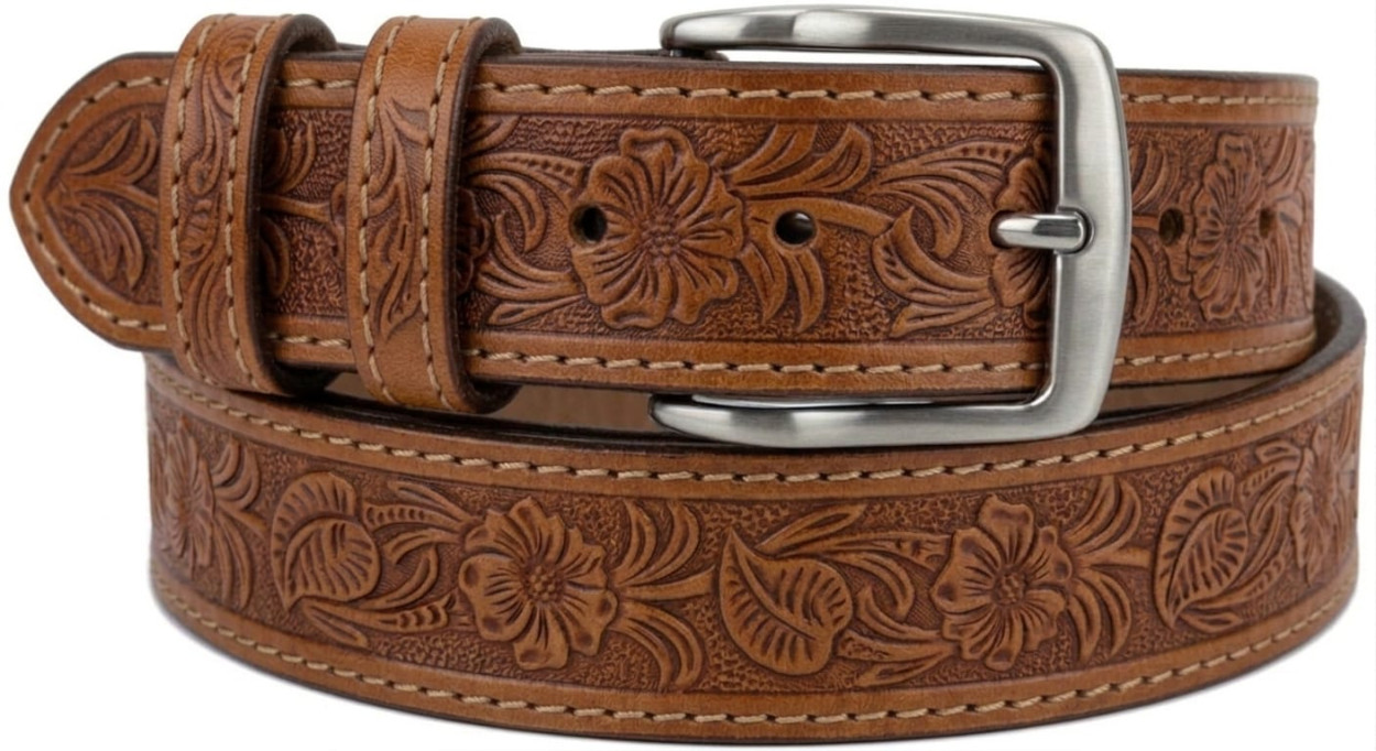 CINTURA IN PELLE 040/5940/CUOIO/STAMPATO/40027 CUOIO