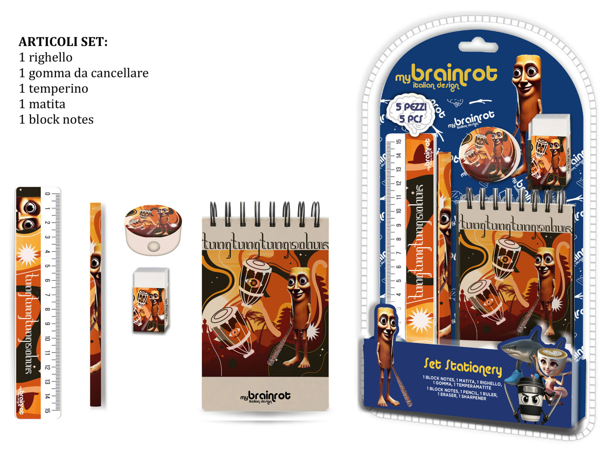 X14074 MC SET REGALO CANCELLERIA 5pz BRAINROT 40002
