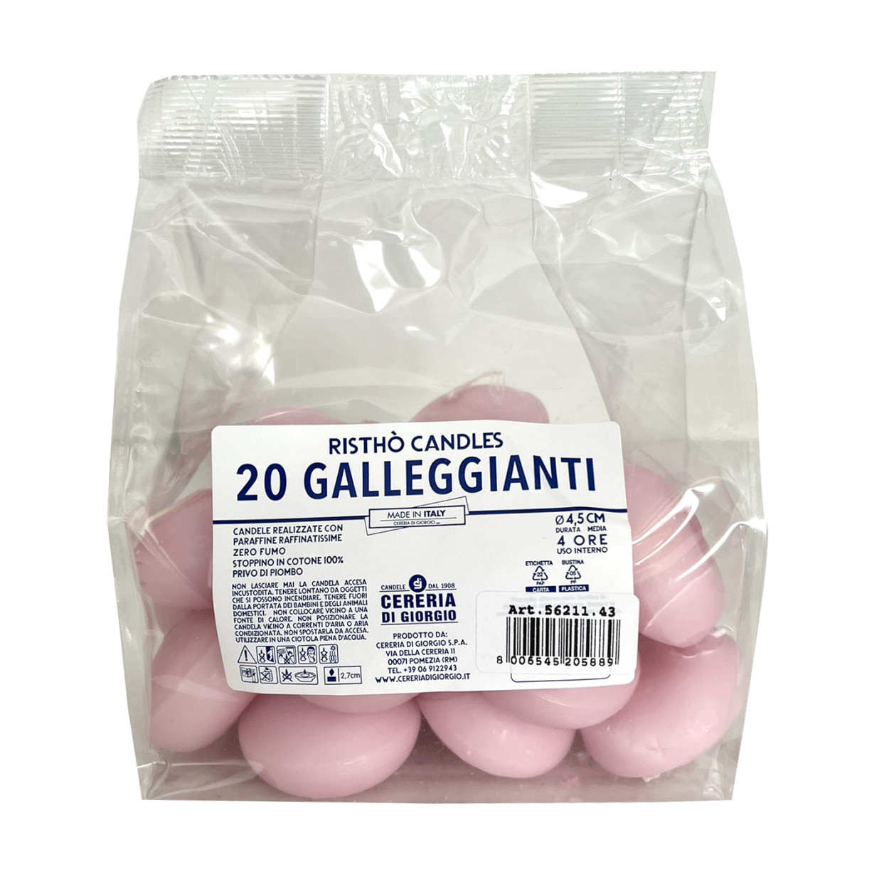 CANDELE GALLEGGIANTI OVALE BUSTA 20pz ROSA POLVERE/POWDER PINK 56211 53921