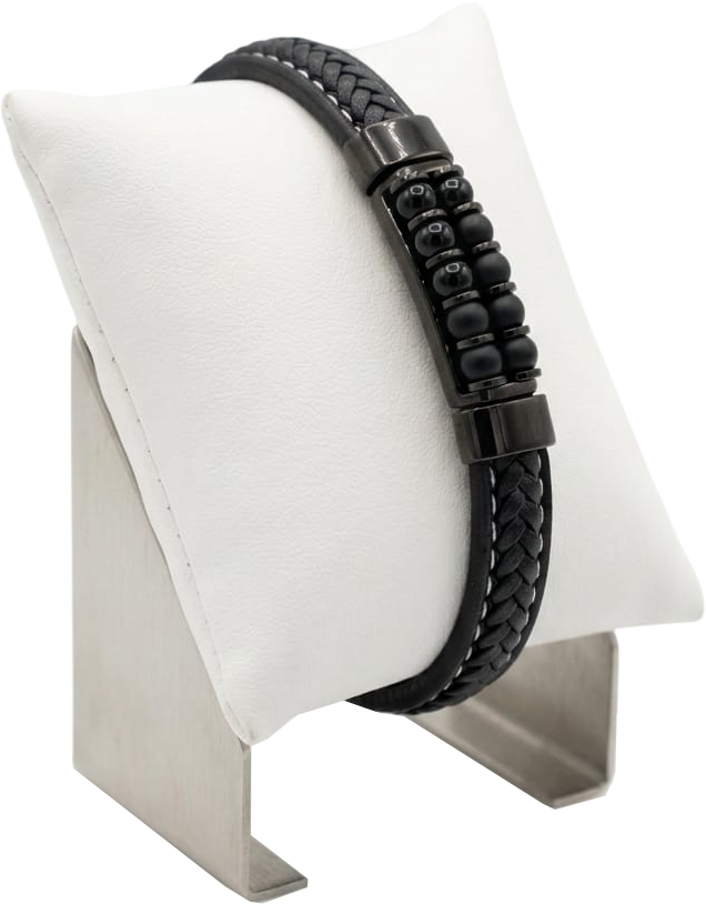 ACBR2352 BRACCIALE ECOPELLE 12 SFERE PIETRA LAVICA 52533