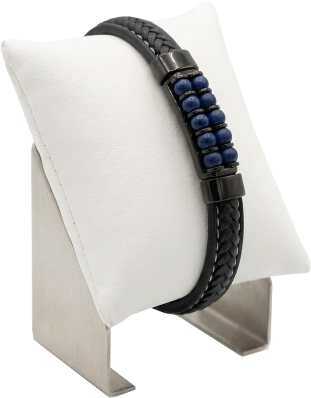 ACBR2351 BRACCIALE ECOPELLE 12 SFERE AGATA BLU 52533