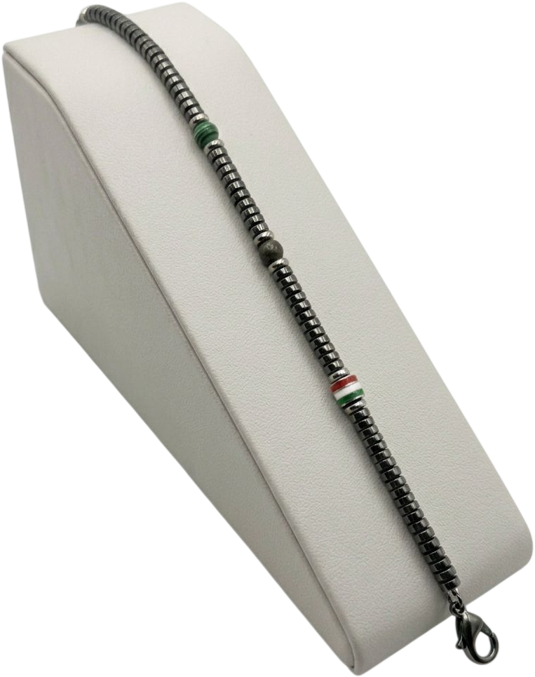 ACBR2290V BRACCIALE ACCIAIO CON PIETRE COLORATE VERDE CENTRO BANDIERA ITALIA 52533