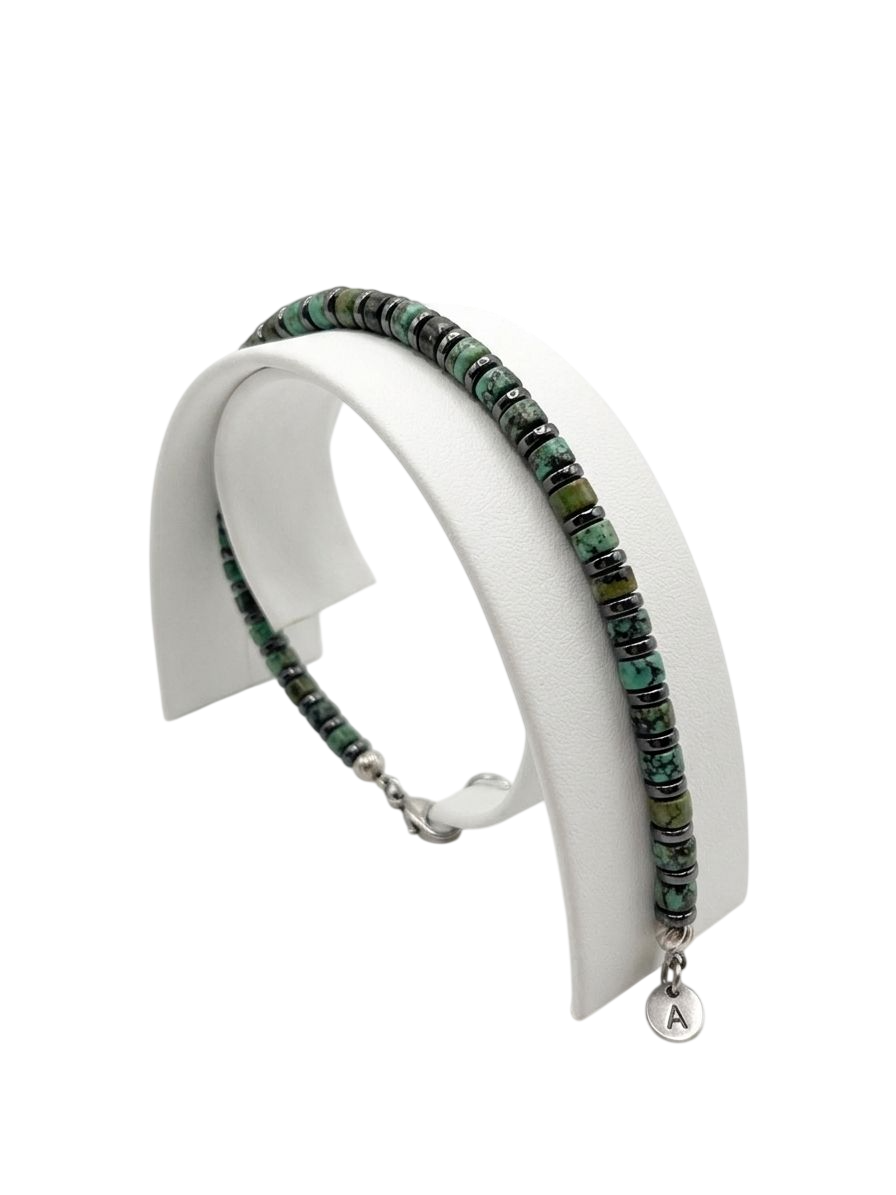 ACBR2366 BRACCIALE CON CILINDRI ACCIAIO E VERDI 52533
