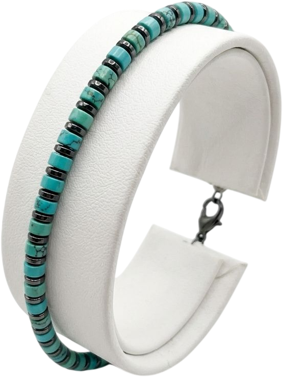 ACBR2365 BRACCIALE CON CILINDRI ACCIAIO E TURCHESE 52533