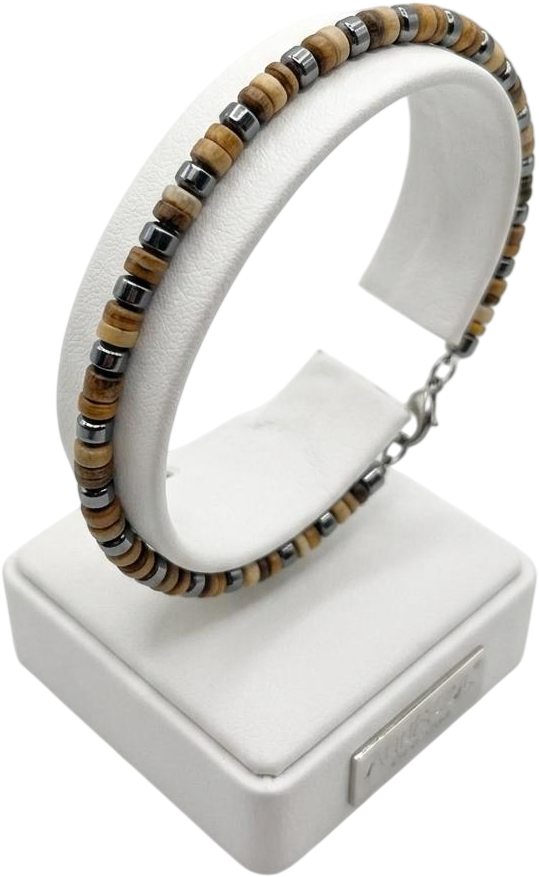 ACBR2168 BRACCIALE SFERE ACCIAIO E CILINDRI PIETRA AVENTURINO 52533