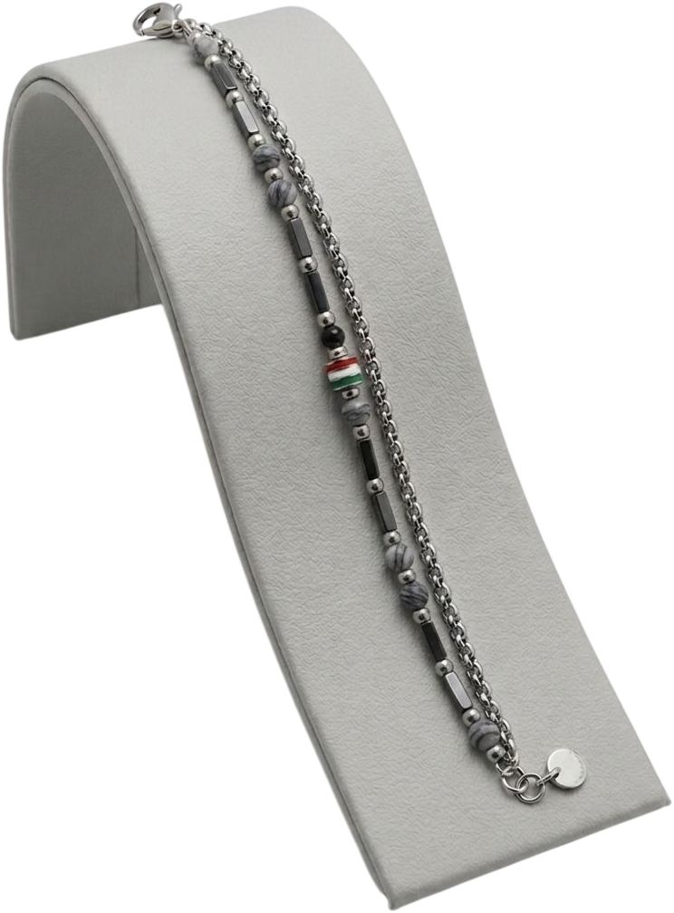 ACBR2289G BRACCIALE ACCIAIO DUE FILI CON PIETRE COLORATE GRIGIO 52533