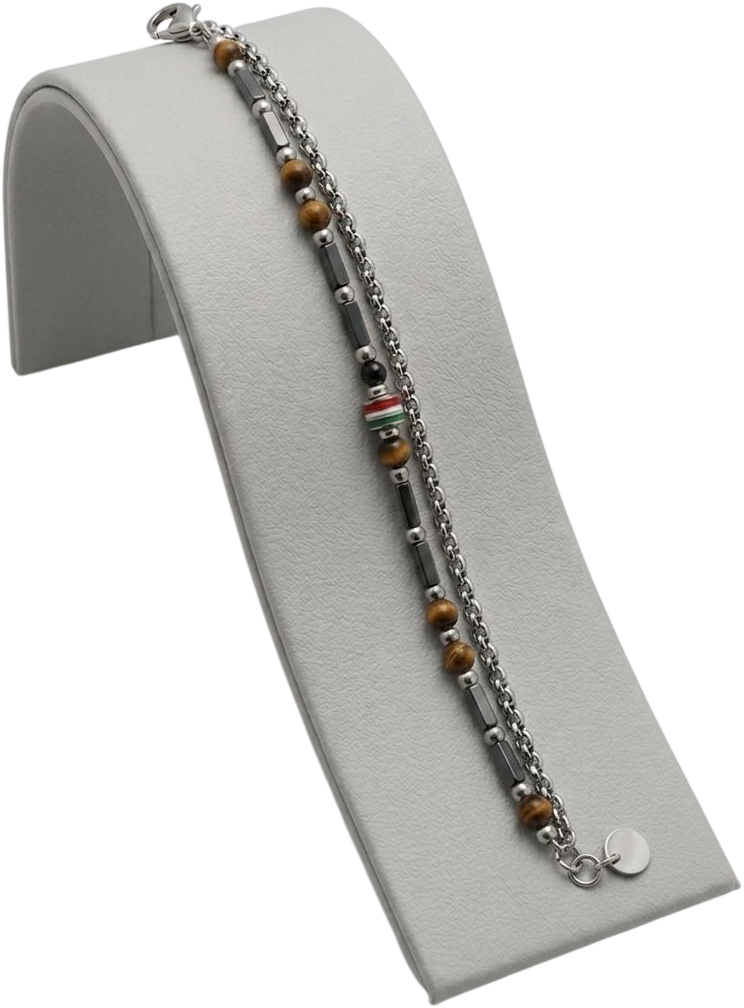 ACBR2289M BRACCIALE ACCIAIO DUE FILI CON PIETRE COLORATE MARRONE 52533
