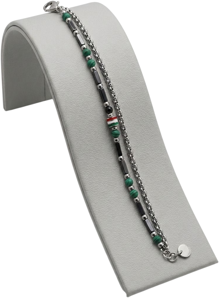ACBR2289V BRACCIALE ACCIAIO DUE FILI CON PIETRE COLORATE VERDE 52533