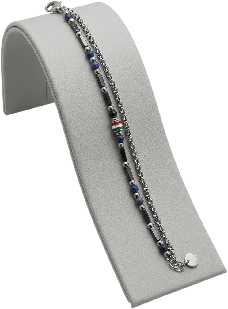 ACBR2289B BRACCIALE ACCIAIO DUE FILI CON PIETRE COLORATE BLU 52533