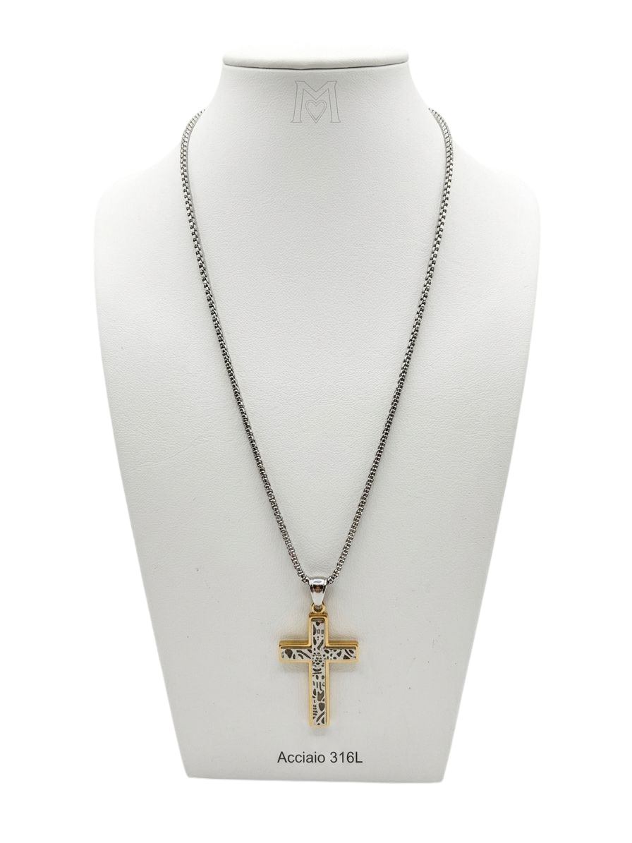 ACCL9036 COLLANA PENDENTE CROCE ACCIAIO E DORATO 52533