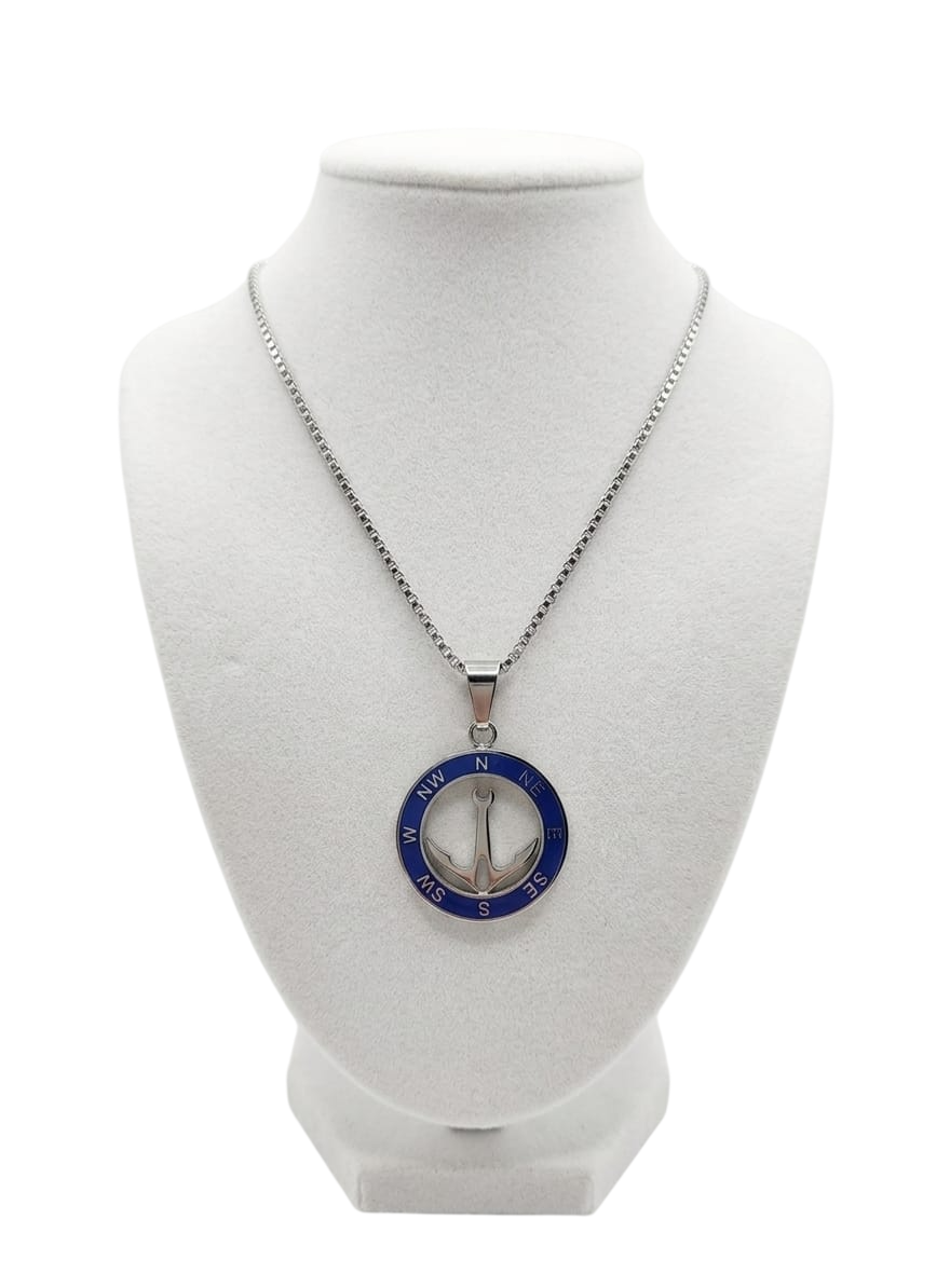 ACCL9002 COLLANA ACCIAIO ANCORA CON ROSA DEI VENTI 52533