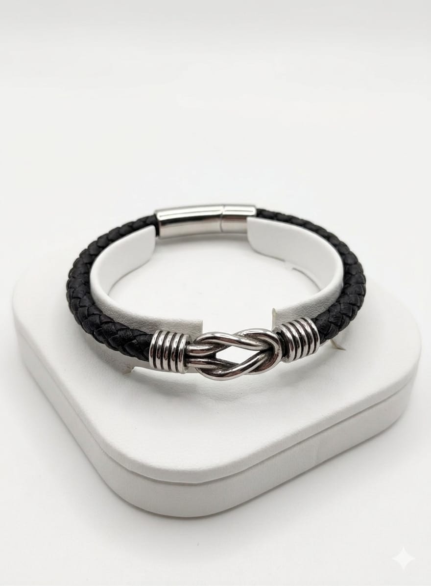 ACBR2353 BRACCIALE ECOPELLE CON NODO MARINARA ACCIAIO 52533