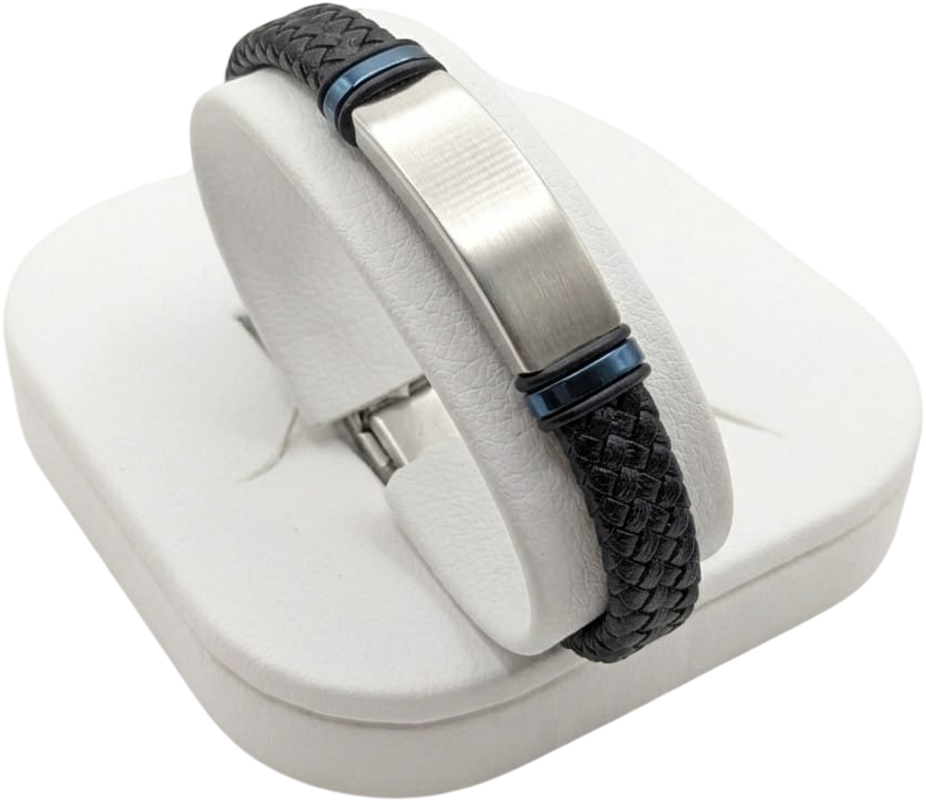 ACBR2354 BRACCIALE ECOPELLE PIASTRA CENTRALE ACCIAIO E BLU 52533