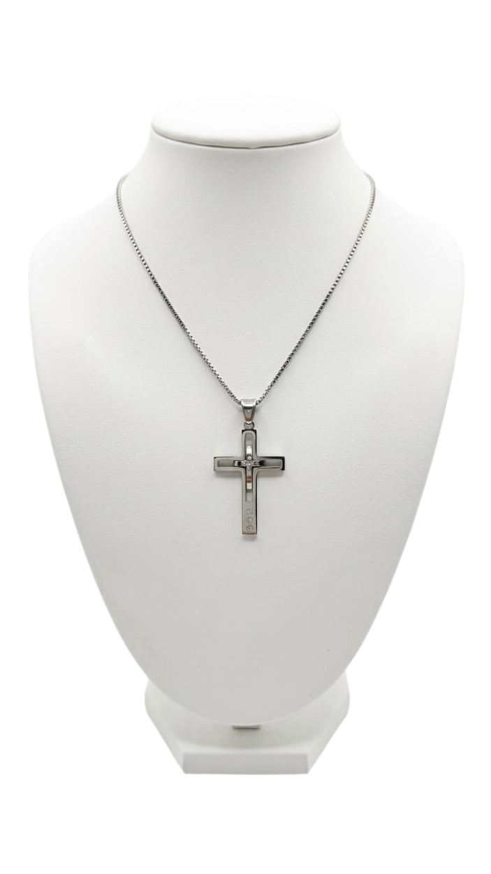 CLA4682 COLLANA CROCE CON 3 ZIRCONI ACCIAIO 52533