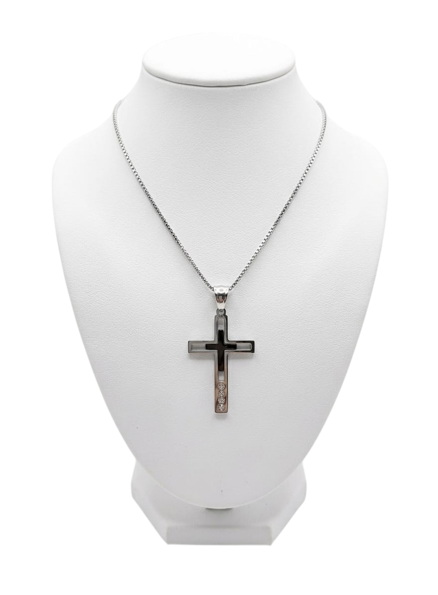 CLA4684 COLLANA CROCE ACCIAIO E NERA CON 3 ZIRCONI 52533
