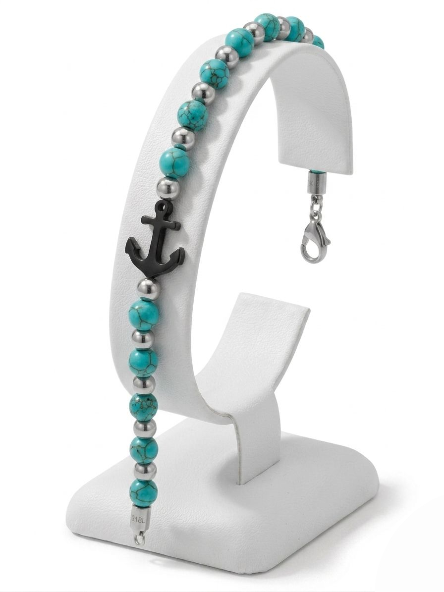 ACBR2006 BRACCIALE ACCIAIO ANCORA SFERA TURCHESE 52533