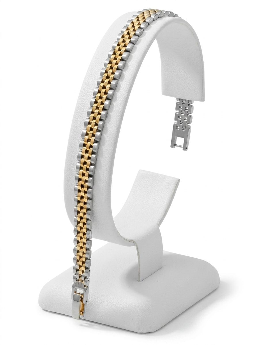 ACBR2321 BRACCIALE ACCIAIO 8MM SILVER E GOLD DOPPIO 52533