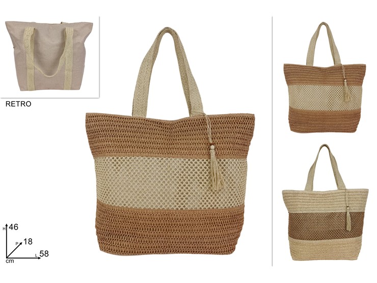 BORSA MARE 58x46cm JUTA CON MANICO IN PAGLIA 698907 40842