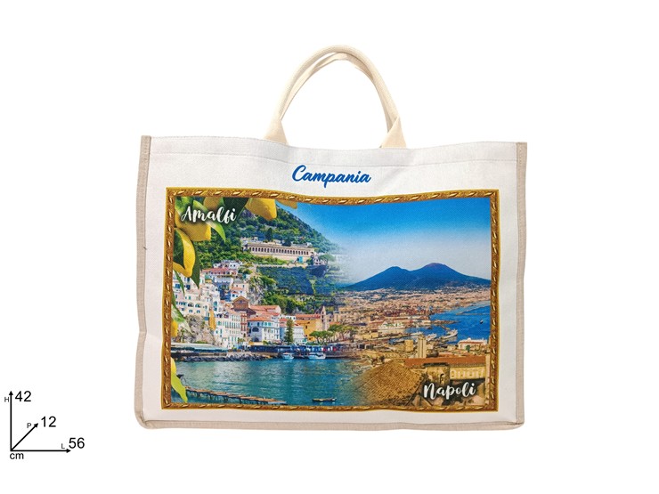 BORSA MARE 56x42cm JUTA BIANCA CON SCENARIO CAMPANIA 697474 40842